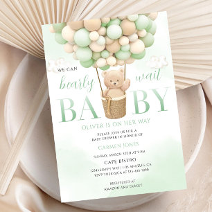 Invitation Baby Shower Ours Brun Boho Vert