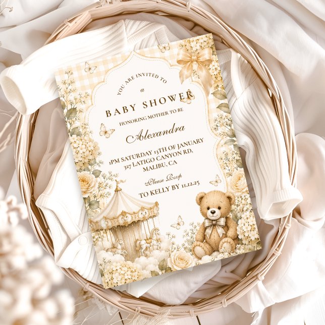 Invitation Baby Shower Ours Brun Fantaisiste (Créateur téléchargé)
