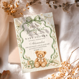 Invitation Baby Shower Ours Brun Vert Sauge