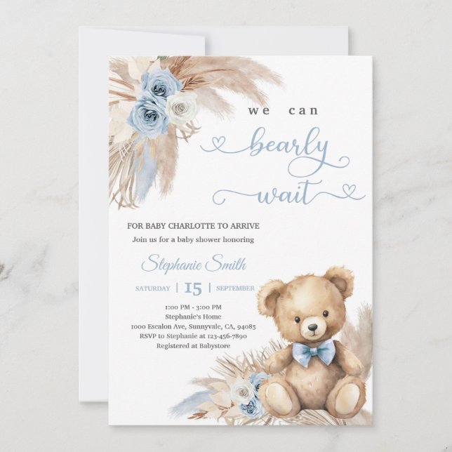Invitation Baby Shower Ours Brunisseuse d'Herbe (Devant)