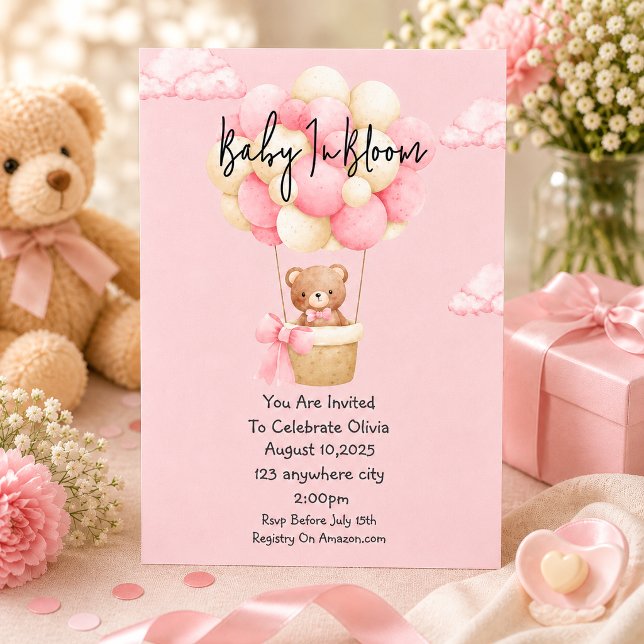 Invitation baby shower ours d'amour rose (Créateur téléchargé)
