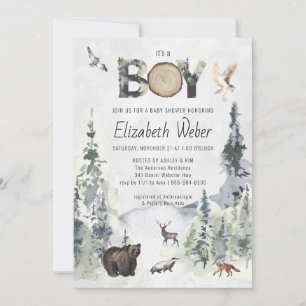 Invitation Baby shower Ours de forêt rustique