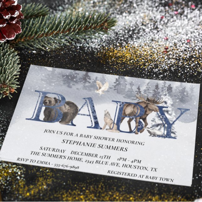 Invitation Baby shower Ours des bois Aquarelle d'hiver (Créateur téléchargé)