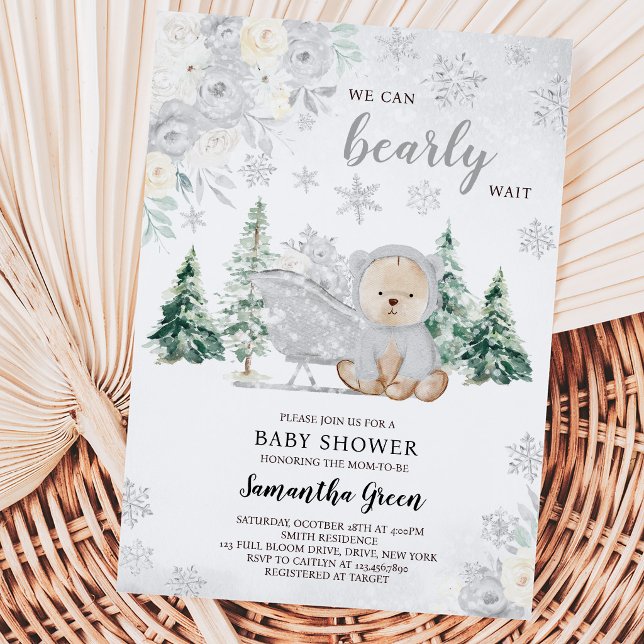 Invitation Baby Shower Ours d'Hiver Argenté (Créateur téléchargé)