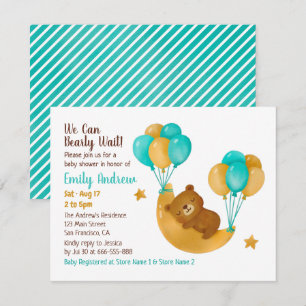 Invitation Baby Shower Ours Dormant Sur La Lune Avec Des Ball