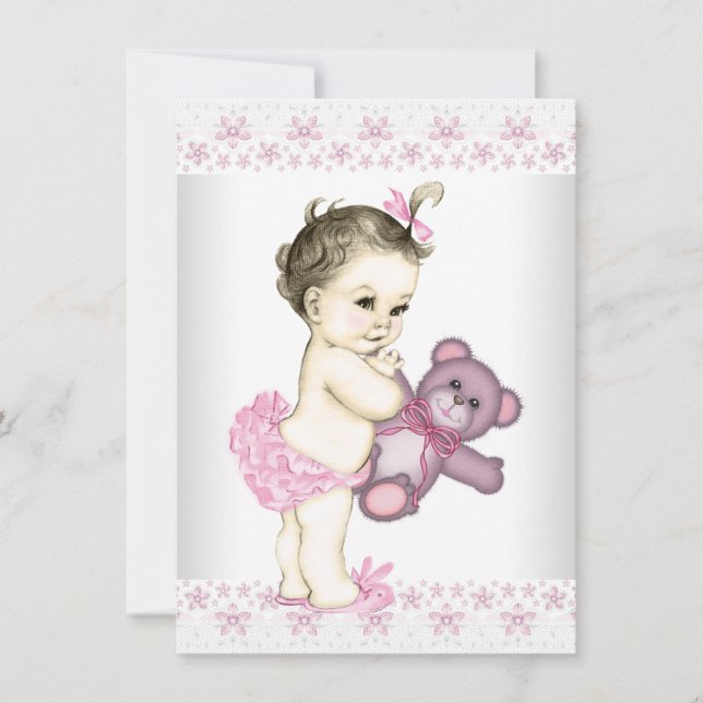 Invitation Baby Shower Ours d'ours en peluche rose (Devant)