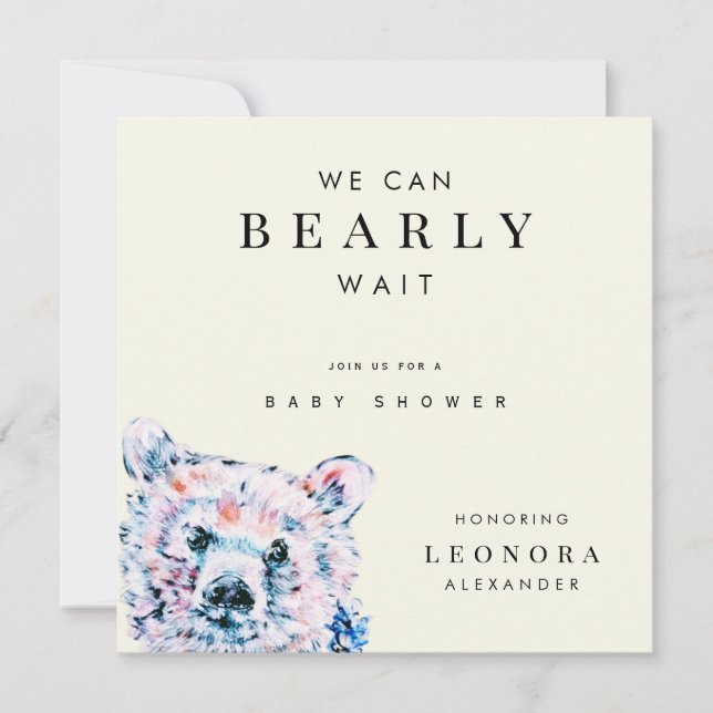 Invitation Baby-shower Ours en aquarelle (Devant)
