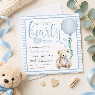 Invitation Baby Shower Ours en Bleu à peine Attend