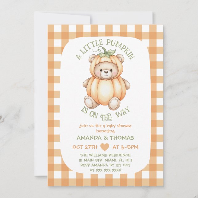 Invitation Baby Shower Ours en Citrouille (Devant)