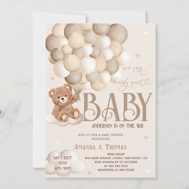 Invitation Baby-Shower Ours en Peluche (Devant)
