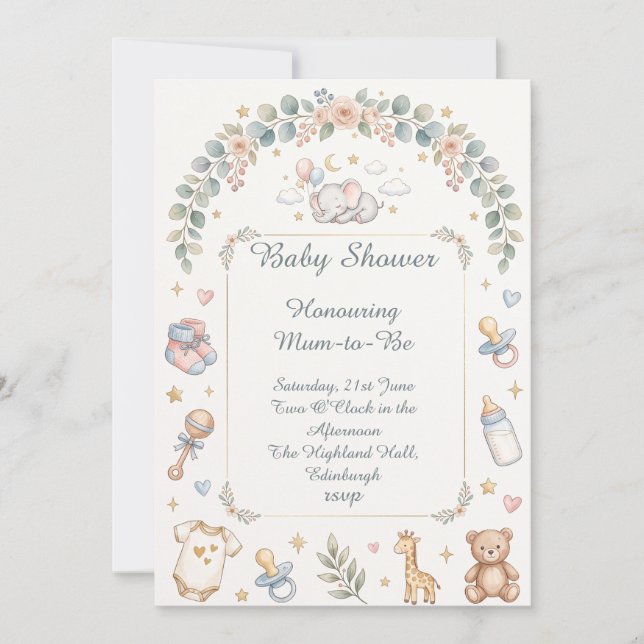 Invitation Baby-Shower Ours en Peluche (Devant)