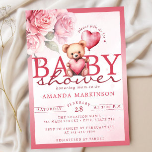 Invitation Baby Shower Ours en peluche à la Saint-Valentin aq