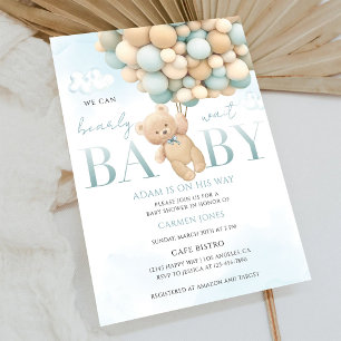 Invitation Baby-Shower Ours en Peluche Bleu
