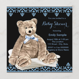 Invitation Baby-Shower Ours en peluche bleu