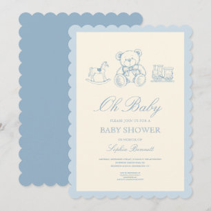 Invitation Baby Shower Ours en Peluche Bleu Pastel Classique