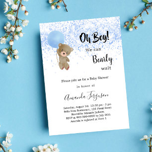Invitation Baby shower ours en peluche garçon bleu blanc