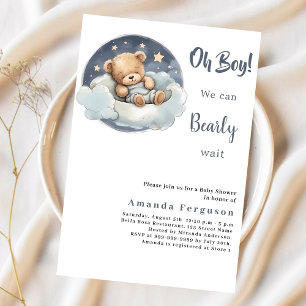 Invitation Baby shower ours en peluche garçon bleu lune ciel