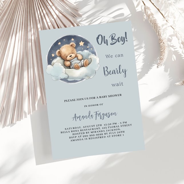 Invitation Baby shower ours en peluche garçon bleu nuage de l (Créateur téléchargé)