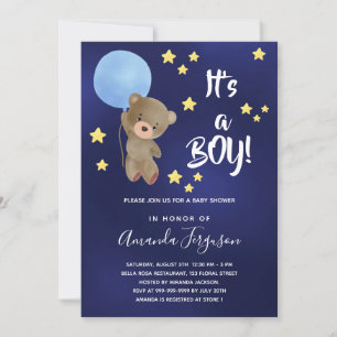 Invitation Baby shower ours en peluche garçon étoile bleue