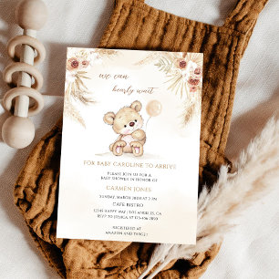 Invitation Baby Shower Ours en peluche Herbe des Pampas Bohèm