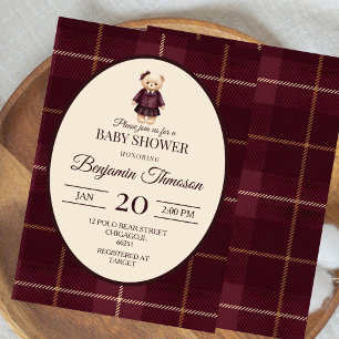 Invitation Baby Shower Ours en Peluche Luxueux et Chic