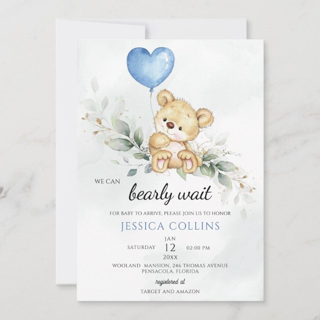 Invitation Baby Shower Ours en peluche mignon (Devant)