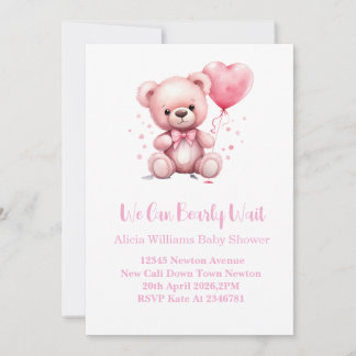 Invitation Baby Shower Ours en peluche rose