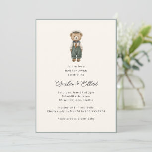Invitation Baby Shower Ours en Peluche Vintage Classique Garç