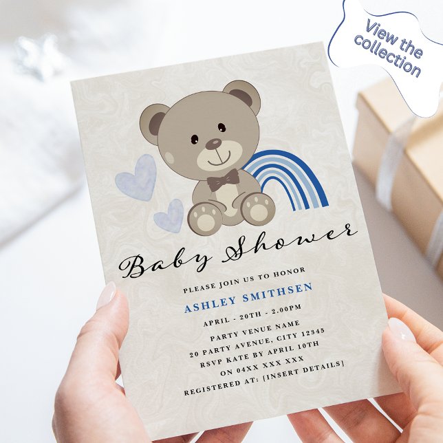 Invitation Baby shower Ours En Teddy (Bleu) (Créateur téléchargé)