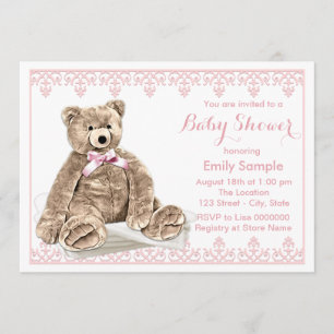 Invitation Baby Shower Ours en Teddy Rose