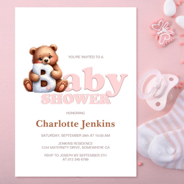 Invitation Baby shower Ours En Teddy Rose Cute (Créateur téléchargé)