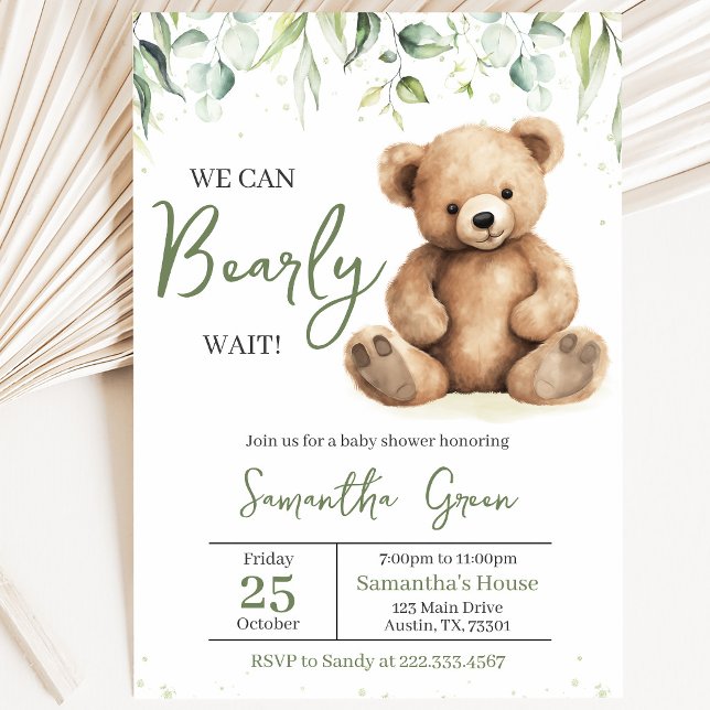 Invitation Baby Shower Ours en Verdure (Créateur téléchargé)