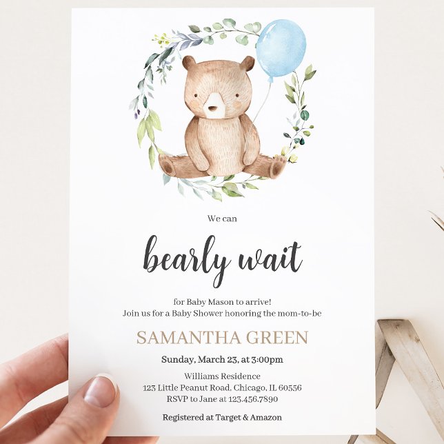 Invitation Baby Shower Ours en Verdure (Créateur téléchargé)