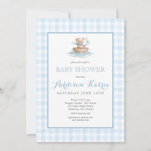 Invitation Baby Shower Ours en Vichy Bleu Prépa