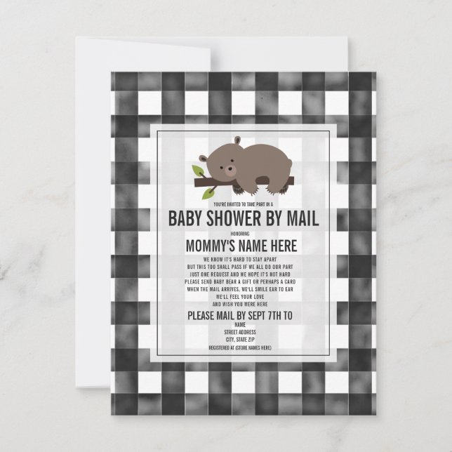 Invitation Baby shower Ours En vichy Sleepy par courrier (Devant)