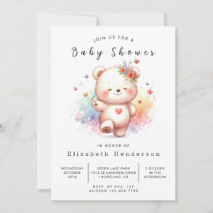 Invitation Baby shower Ours Enchanté Woodland