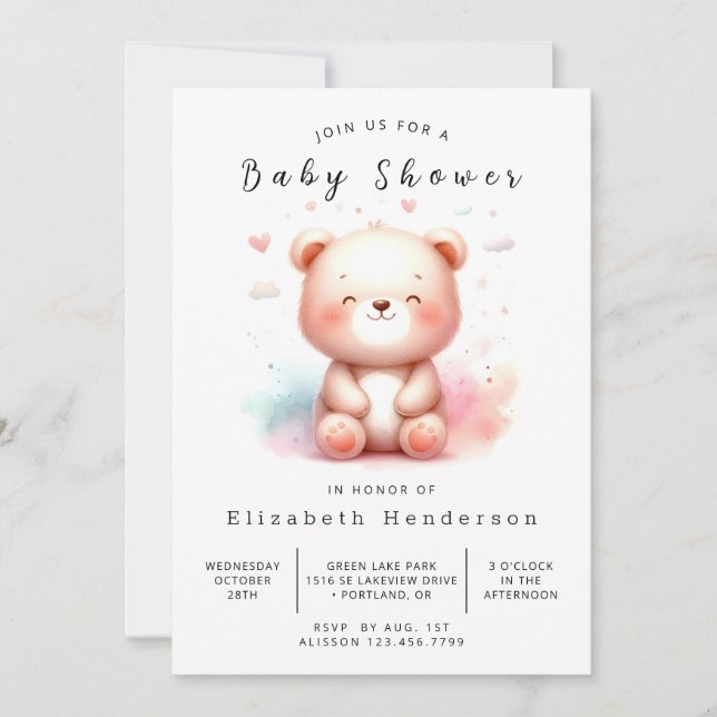 Invitation Baby shower Ours Enchanted Chic (Devant)