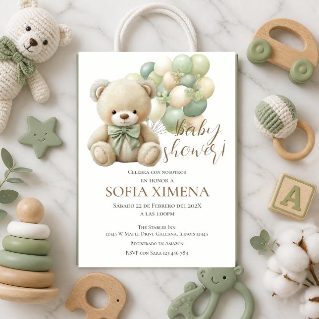 Invitation Baby Shower ours espagnol pour bébé fil (Créateur téléchargé)