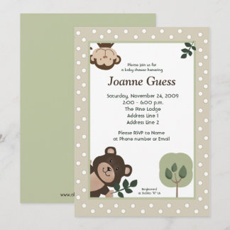 Invitation Baby shower Ours et singe des amis de la forêt