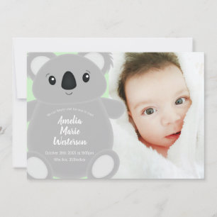 Invitation Baby shower Ours Koala Vert