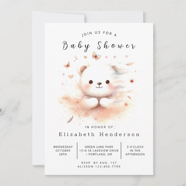 Invitation Baby shower Ours modifiable Boho (Devant)