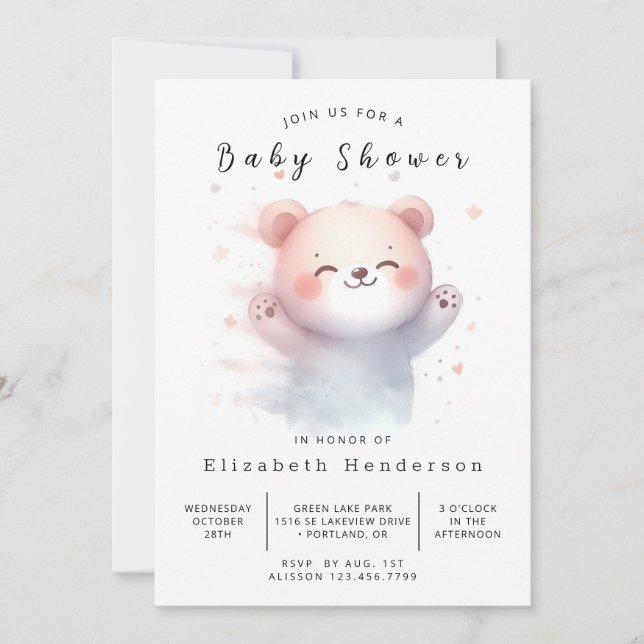 Invitation Baby shower Ours modifiable Whimsy (Devant)