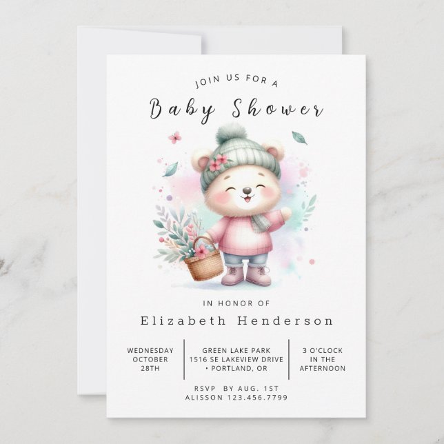 Invitation Baby shower Ours modifiable Whimsy (Devant)