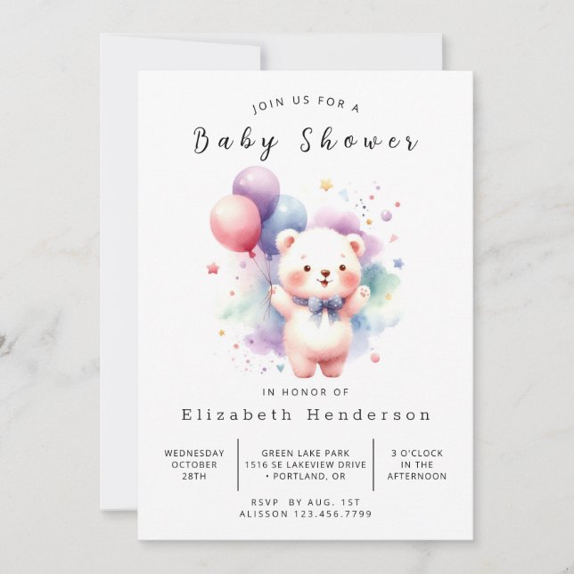 Invitation Baby shower Ours numérique moderne (Devant)