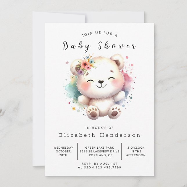 Invitation Baby shower Ours numérique moderne (Devant)