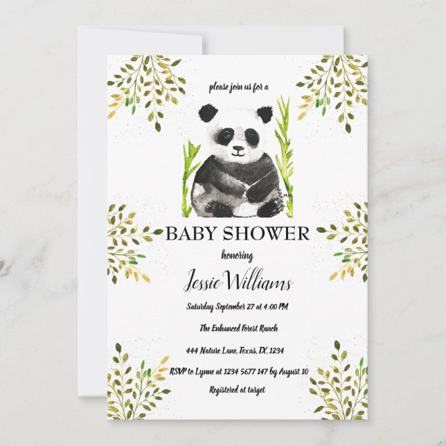 Invitation Baby shower Ours Panda Nature (Devant)