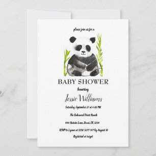 Invitation Baby shower Ours Panda Nature noire et blanche