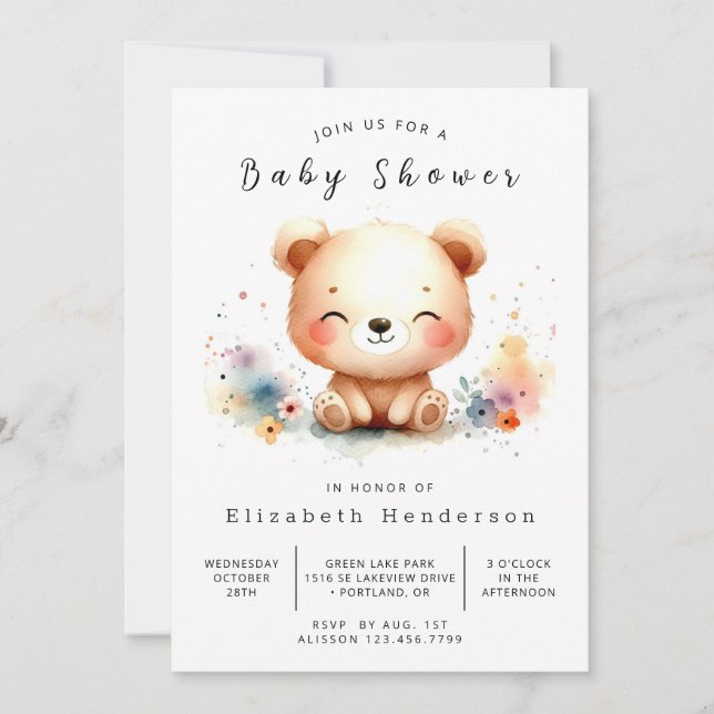 Invitation Baby shower Ours Pastel Editable (Devant)