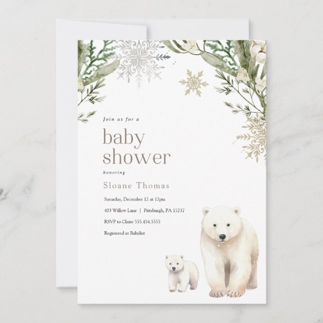 Invitation Baby shower Ours Polaire (Devant)