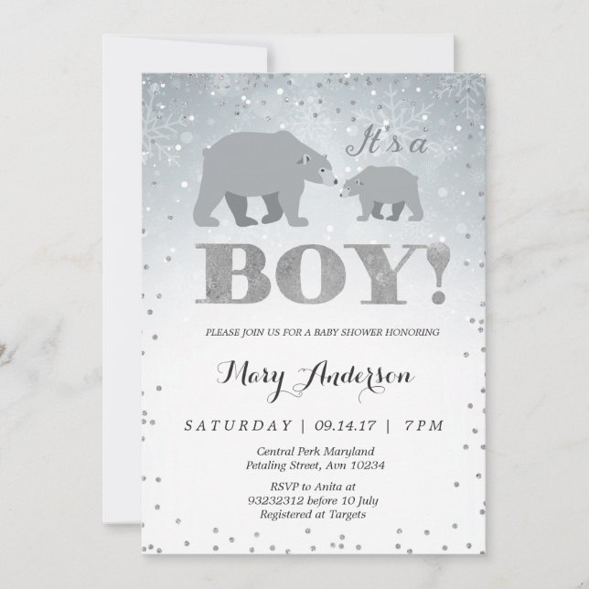 Invitation Baby shower Ours Polaire (Devant)